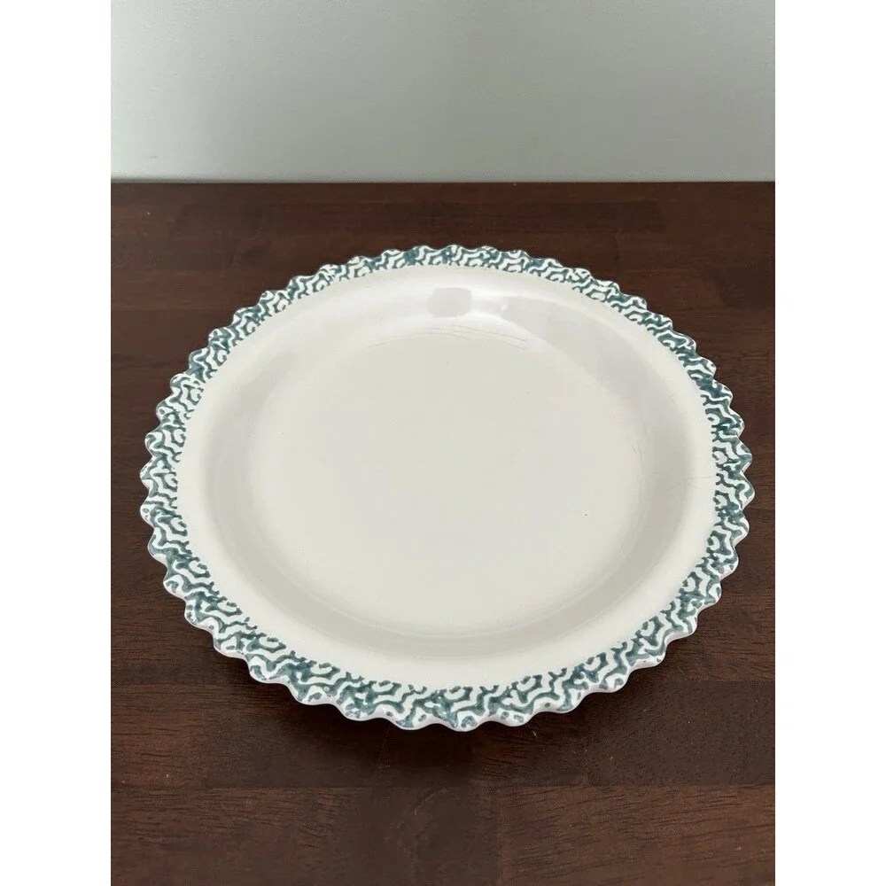 Blue Heart Spongeware 11”  Country Ceramic Pie Keeper Cottagecore Grannycore